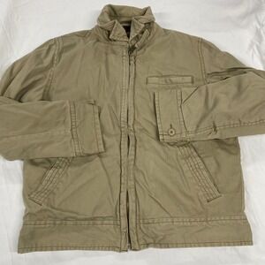 Aeropostale Mens XL Khaki Tan Cotton Canvas Fleece Lined Workwear Jacket Zip Up